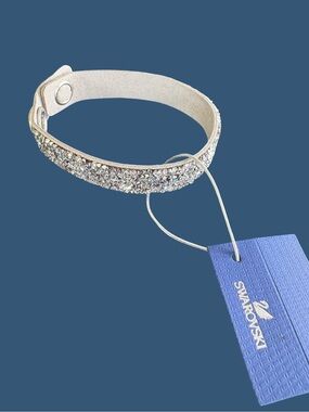 Swarovski Crystal Pavé Silver Leather Bracelet